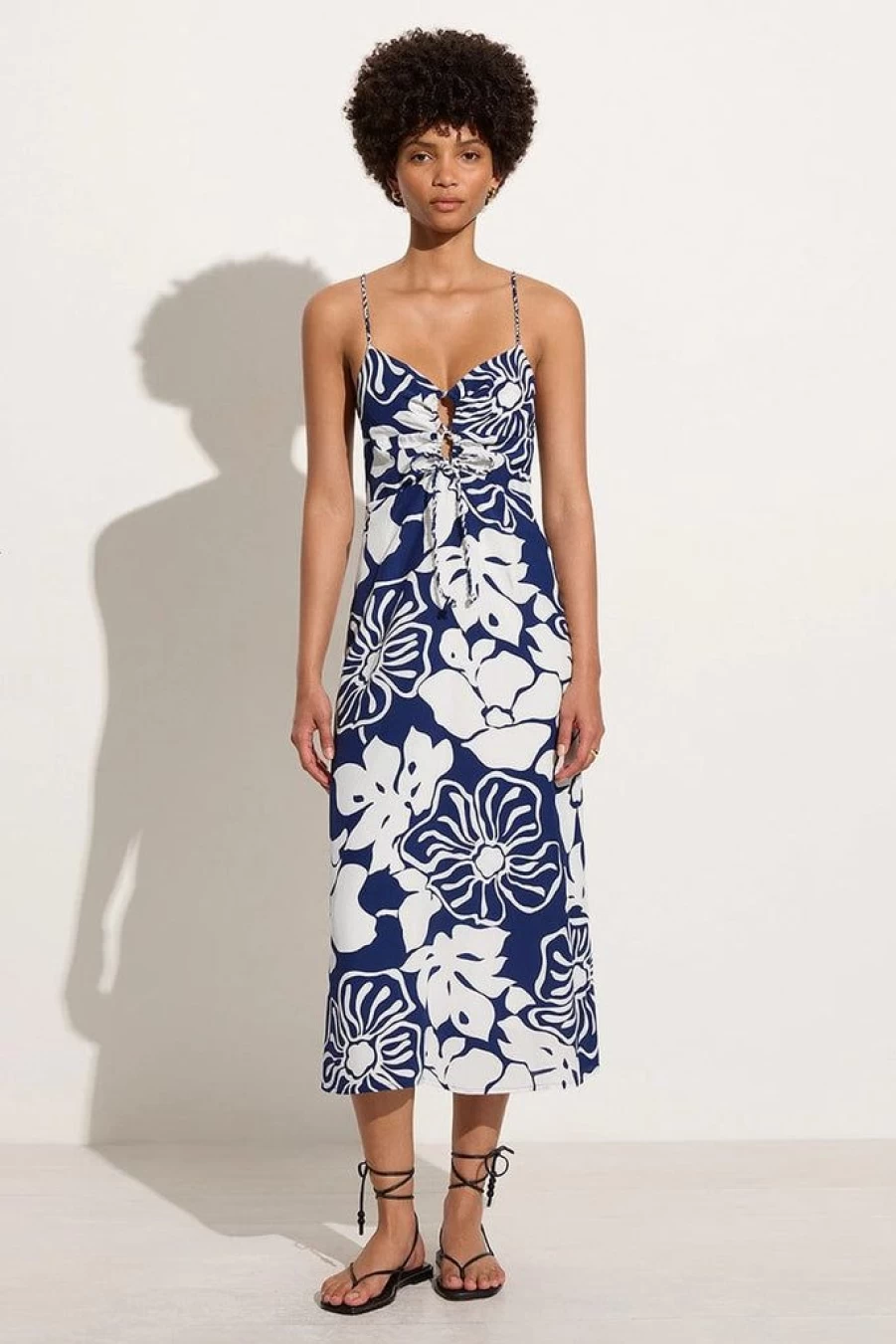 Faithfull The Brand Bea Midi Dress in Floral Navy Print - Mica Floral Navy Summer Dress