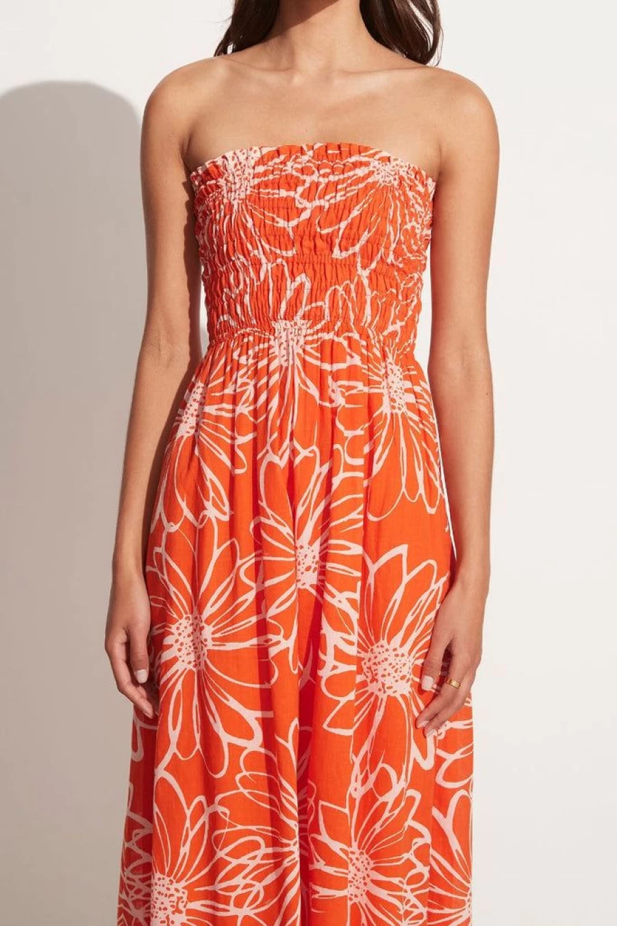 Faithfull The Brand Floral Print Midi Dress - La Sirena Orange, Summer Beach Dress, Women's Boho Chic Dress