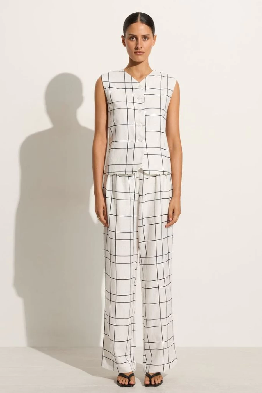 Faithfull The Brand Genio Vest in Letizia Check White - Women's Stylish Checkered Waistcoat