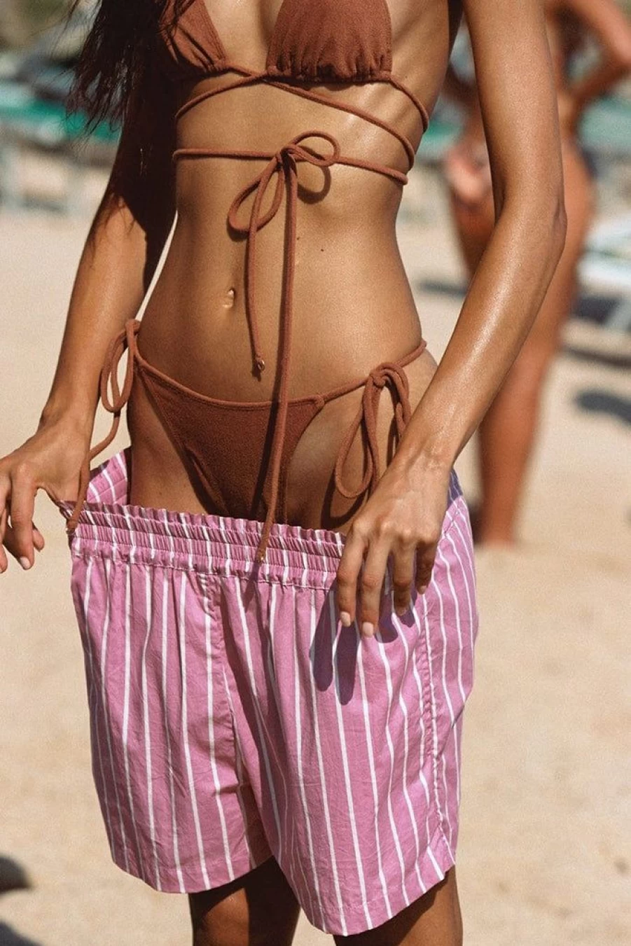 Faithfull The Brand Andrea Bikini Bottoms in Cocoa Towelling - High-Waisted Swim Bottoms, Final Sale