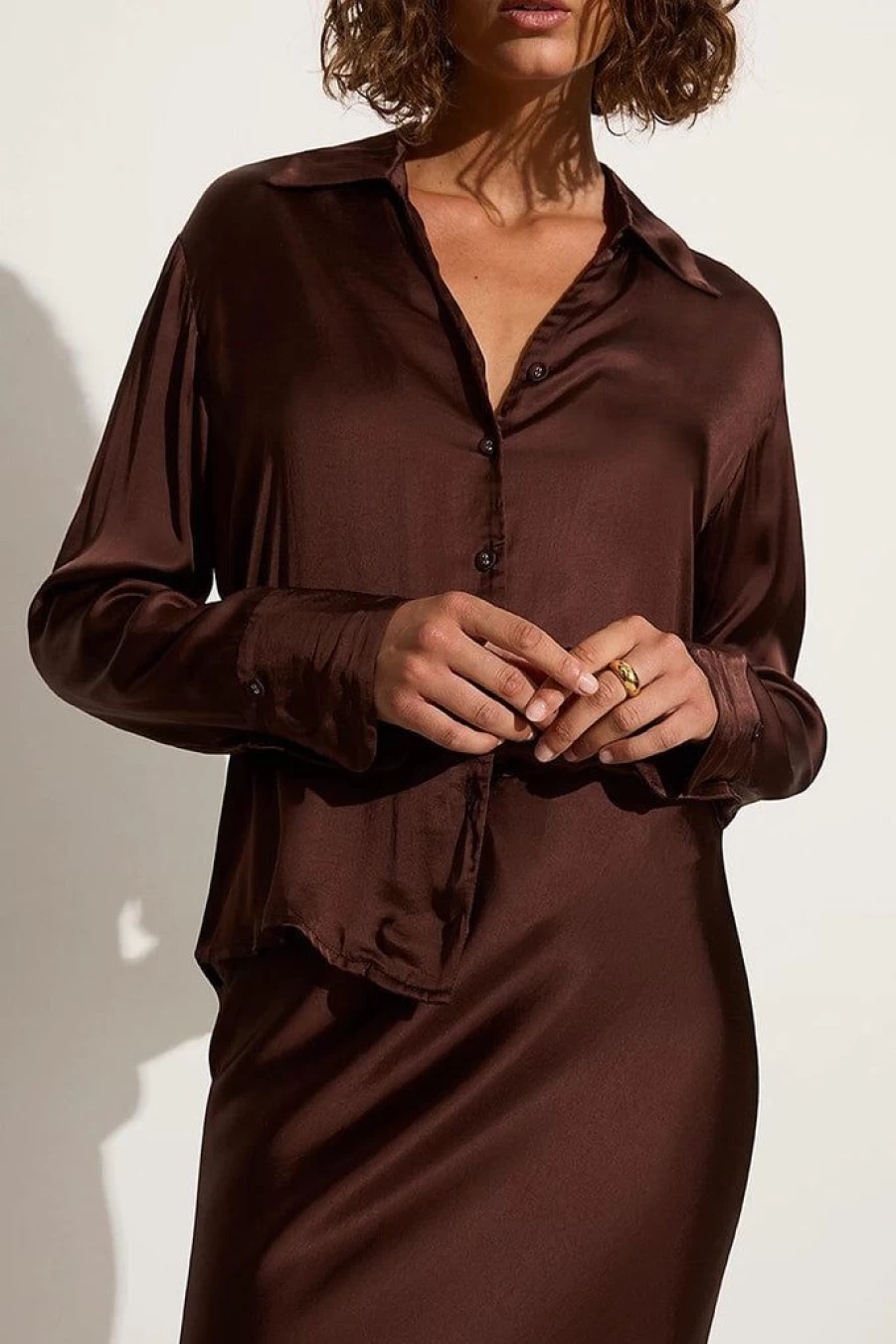 Faithfull The Brand Francisca Shirt in Dark Truffle - Women's Casual Button-Down Top