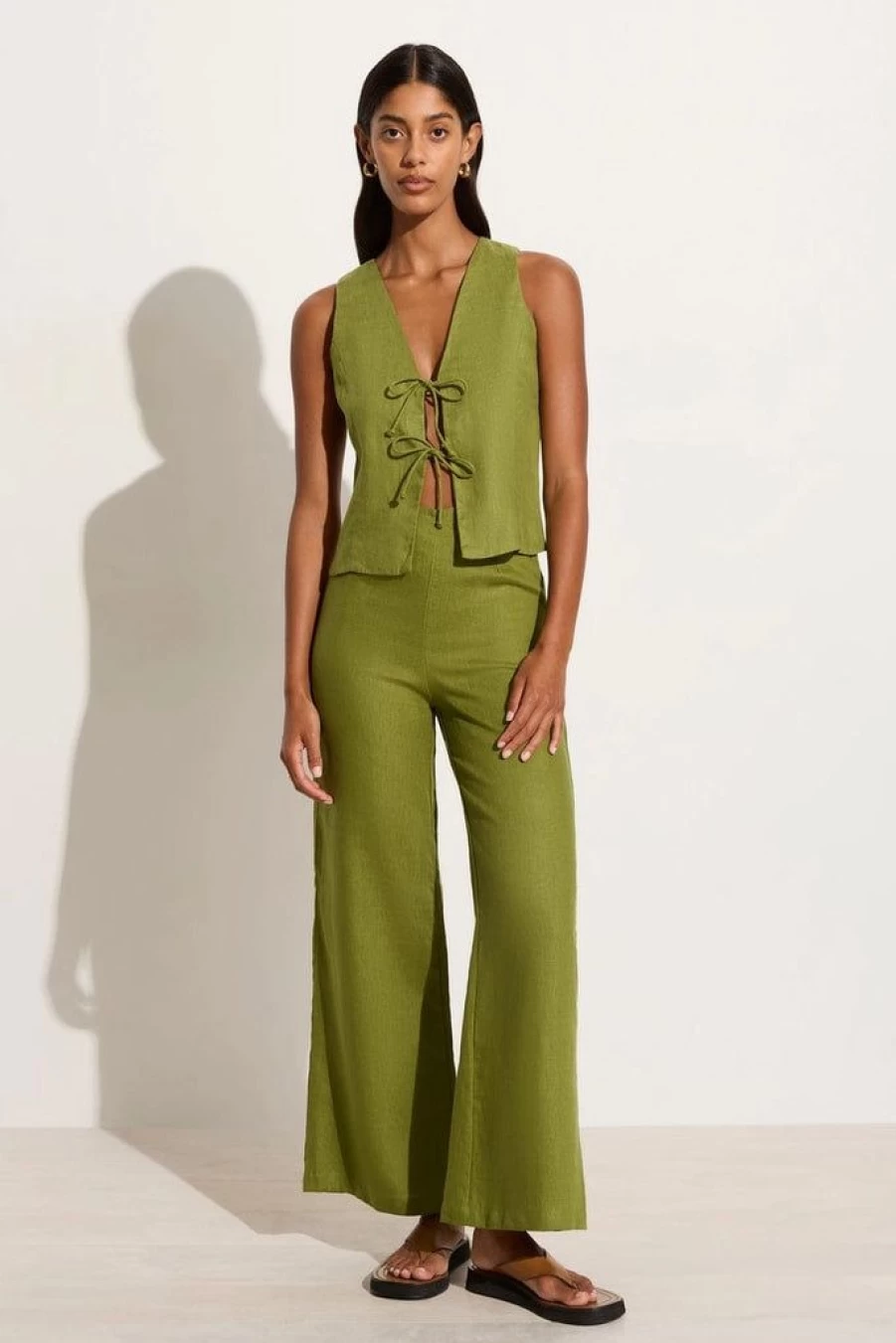 Faithfull The Brand Ottavio Pants in Palm Green - High-Waisted Linen Blend Trousers, Final Sale