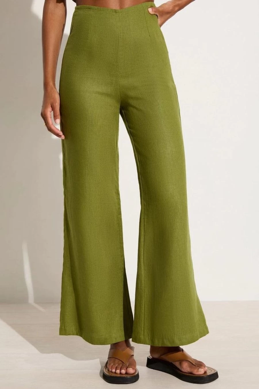 Faithfull The Brand Ottavio Pants in Palm Green - High-Waisted Linen Blend Trousers, Final Sale