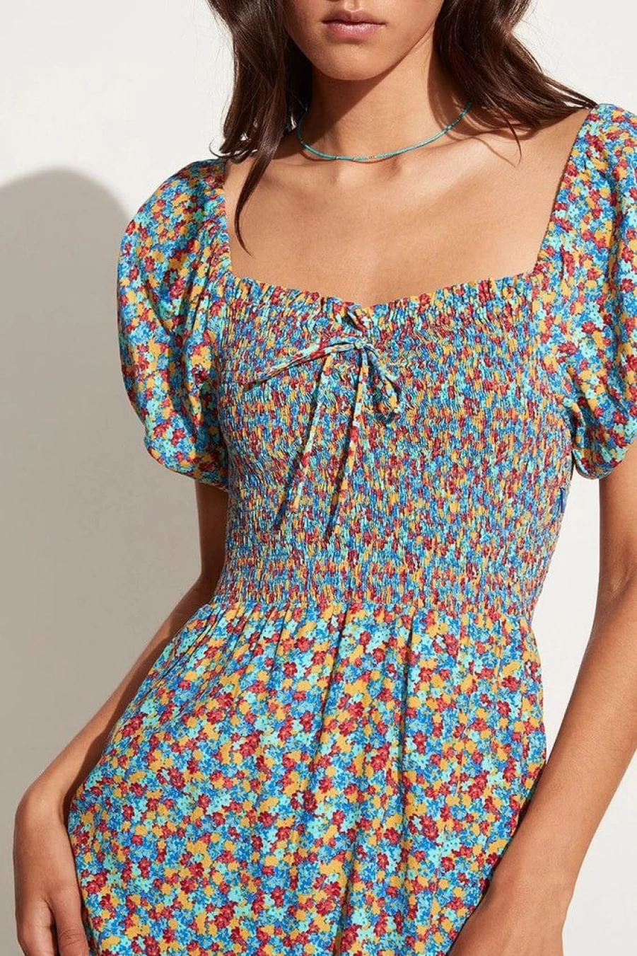 Faithfull The Brand Domenica Mini Dress - Mohina Floral Print in Blue - Exclusive Final Sale