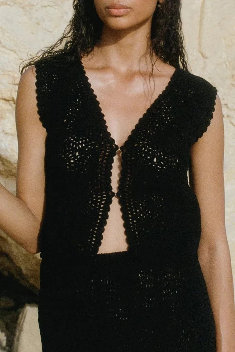 Faithfull The Brand Black Handmade Crochet Vest - Alejandreas Boho Chic Women's Top