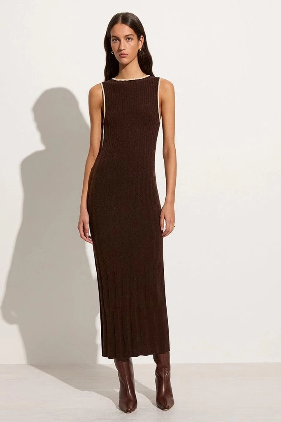 Faithfull The Brand Artemi Knit Coffee Dress - Women's Boho Chic Knitted Maxi Dress