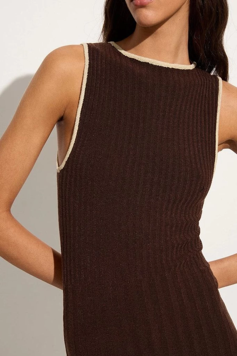 Faithfull The Brand Artemi Knit Coffee Dress - Women's Boho Chic Knitted Maxi Dress