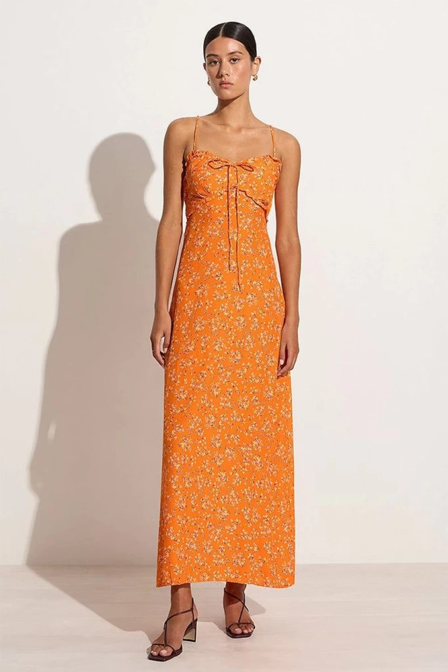 Faithfull The Brand Gita Midi Dress in Audrey Floral Orange Print - Women's Summer Dress Final Sale
