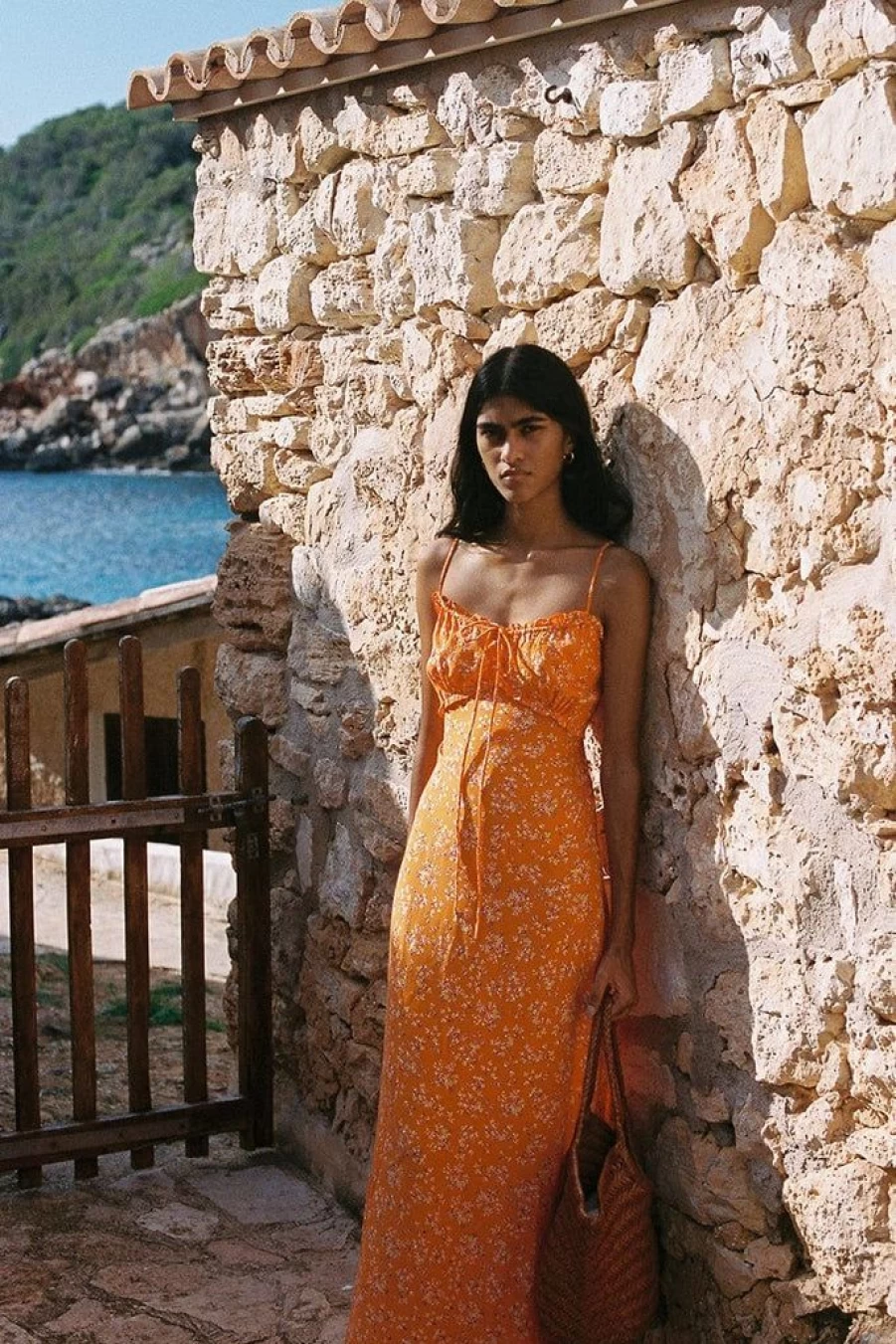 Faithfull The Brand Gita Midi Dress in Audrey Floral Orange Print - Women's Summer Dress Final Sale