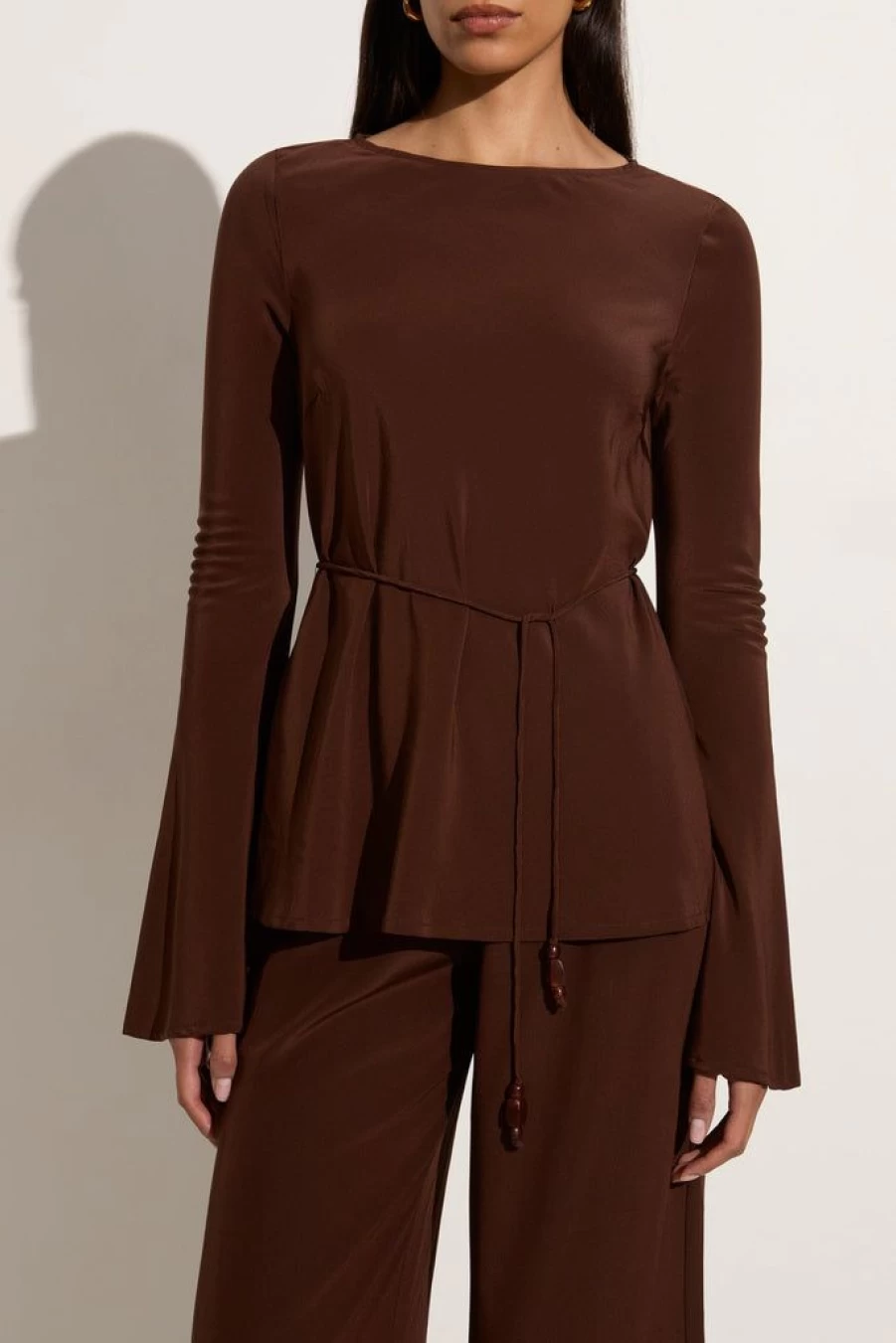 Faithfull The Brand Pian Tunic Top in Cioccolato - Women's Elegant Chocolate Brown Blouse