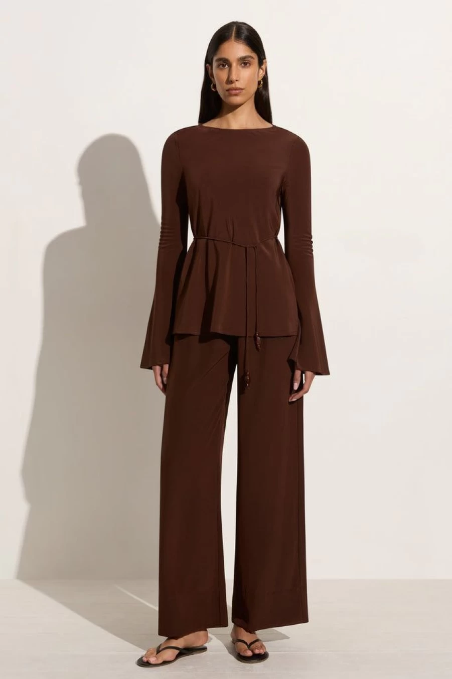 Faithfull The Brand Pian Tunic Top in Cioccolato - Women's Elegant Chocolate Brown Blouse