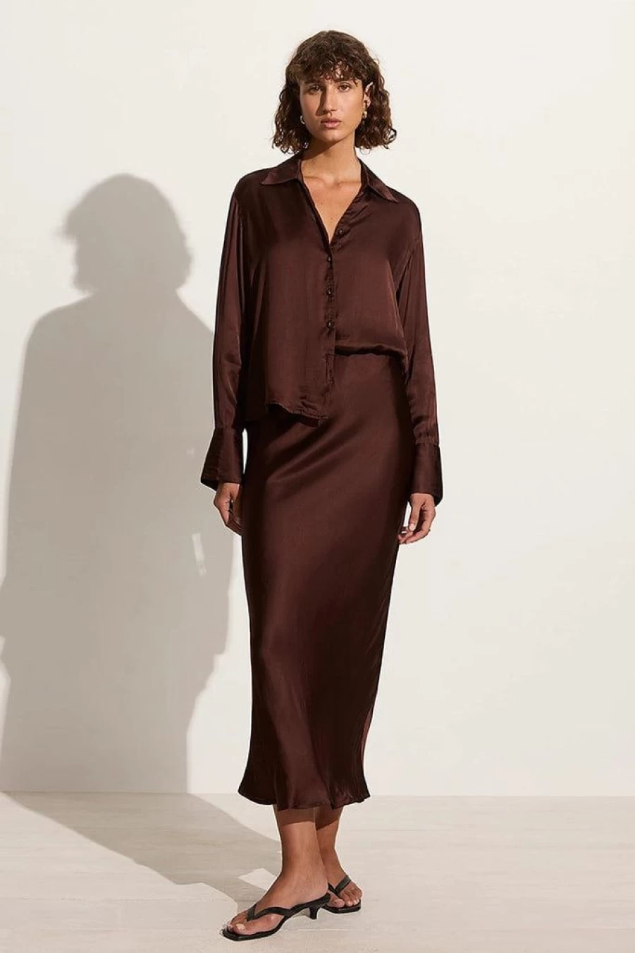 Faithfull The Brand Ancora Skirt in Dark Truffle - Women's Boho Chic Wrap Midi Skirt