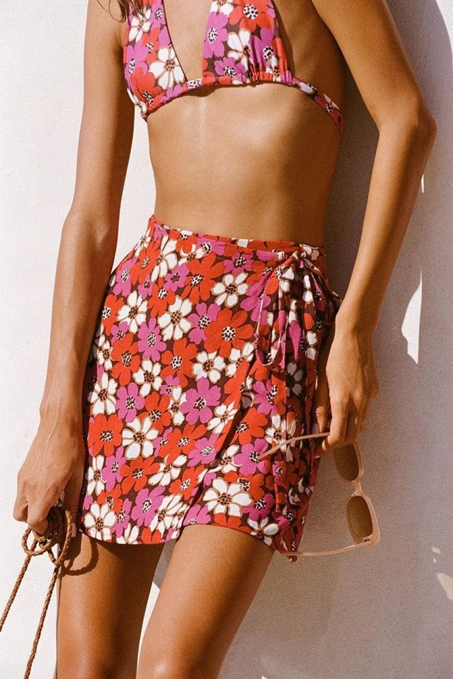 Faithfull The Brand Te Moana Floral Print Skirt in Fuchsia - Li Reni Design - Final Sale