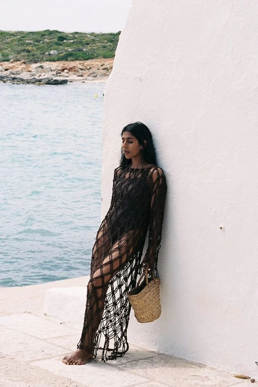 Faithfull The Brand Sintra Macrame Bohemian Dress in Chocolate Brown