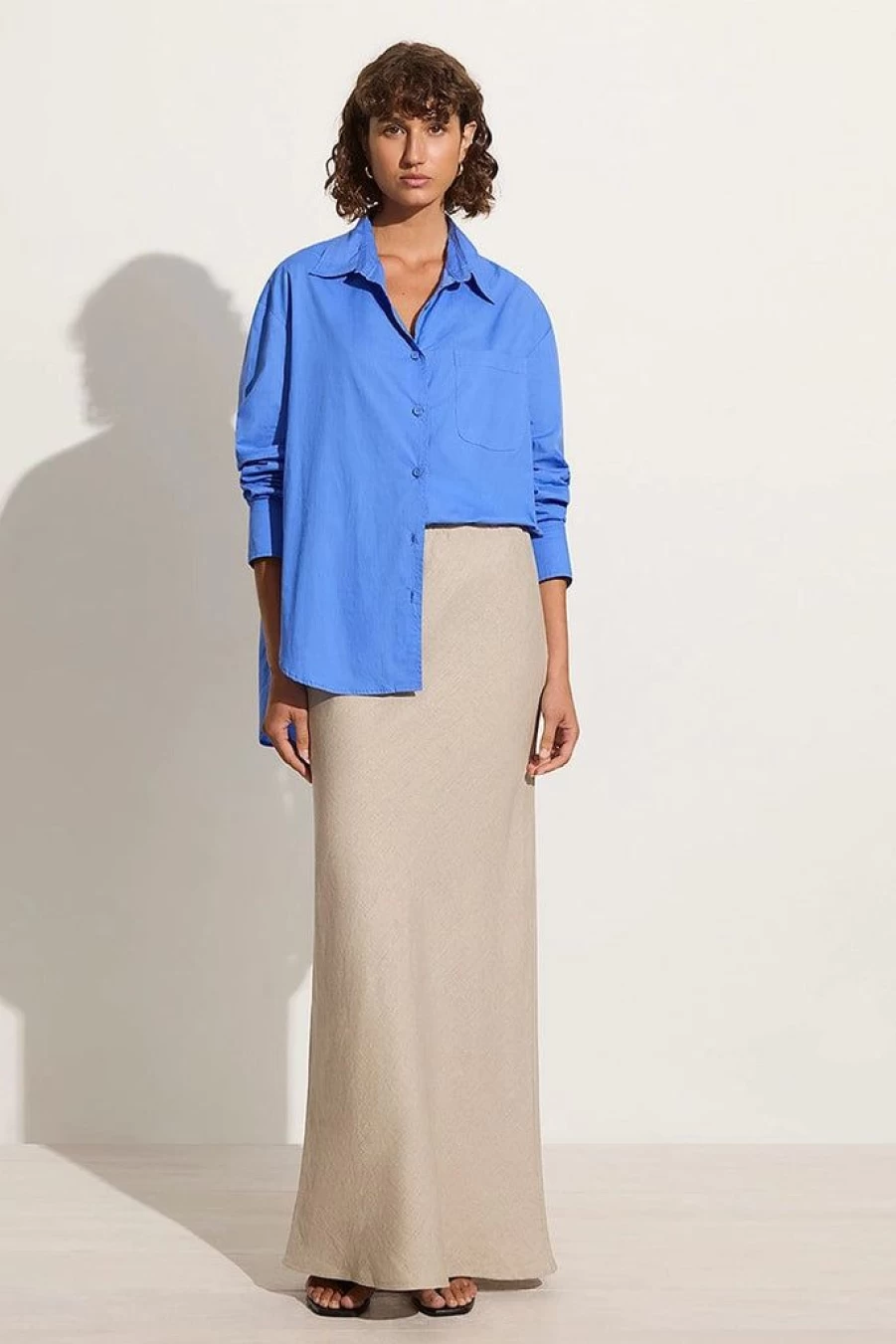 Faithfull The Brand Davina Bias Cut Skirt in Natural - Women's Flowy A-Line Midi Skirt