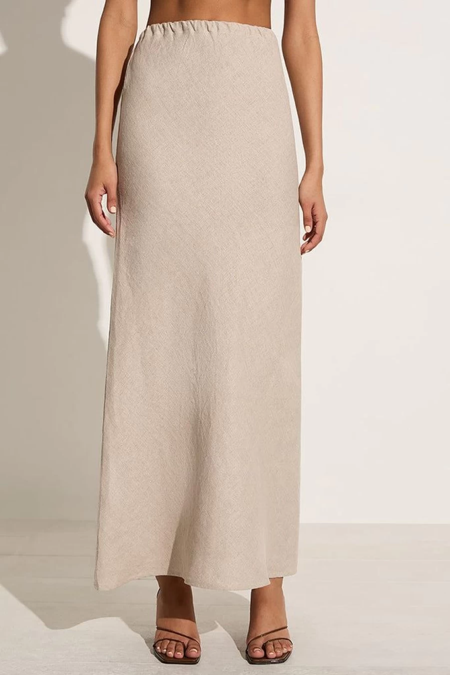 Faithfull The Brand Davina Bias Cut Skirt in Natural - Women's Flowy A-Line Midi Skirt