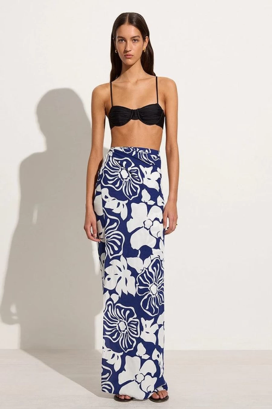 Faithfull The Brand Flavia Navy Blue Floral Print Pareo Beach Wrap
