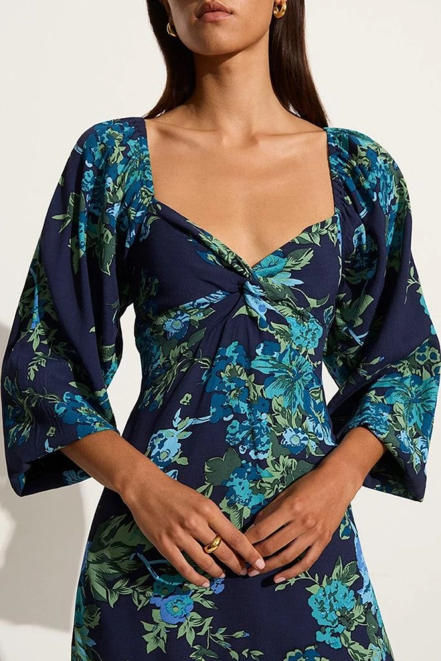Faithfull The Brand Amias Floral Print Mini Dress in Navy Blue