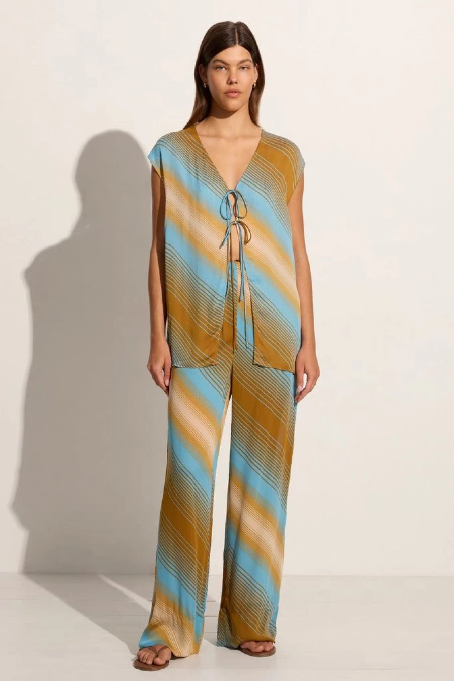 Faithfull The Brand Gorges Pant Cervia Stripe - Women's Striped High-Waisted Wide Leg Pants