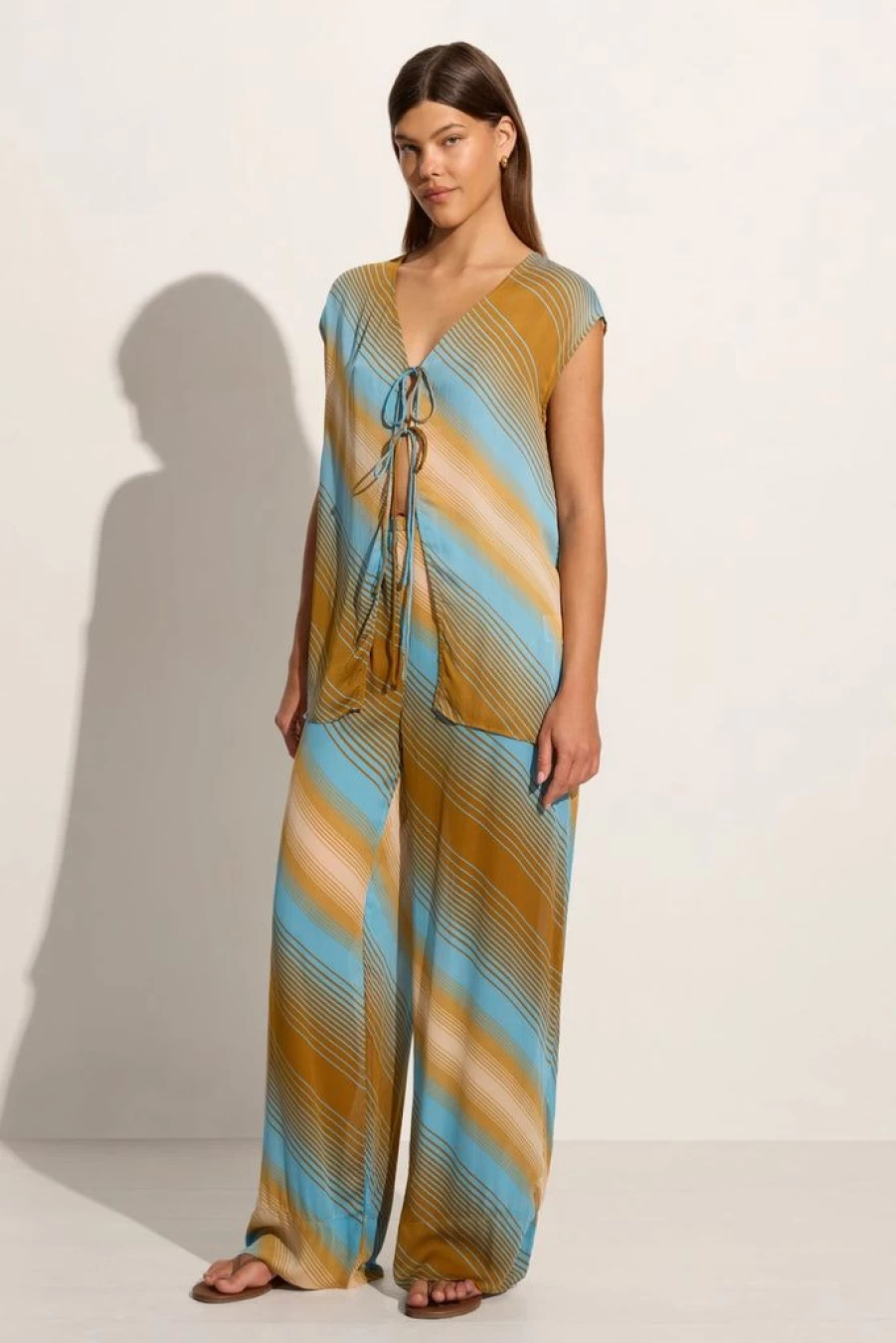 Faithfull The Brand Gorges Pant Cervia Stripe - Women's Striped High-Waisted Wide Leg Pants