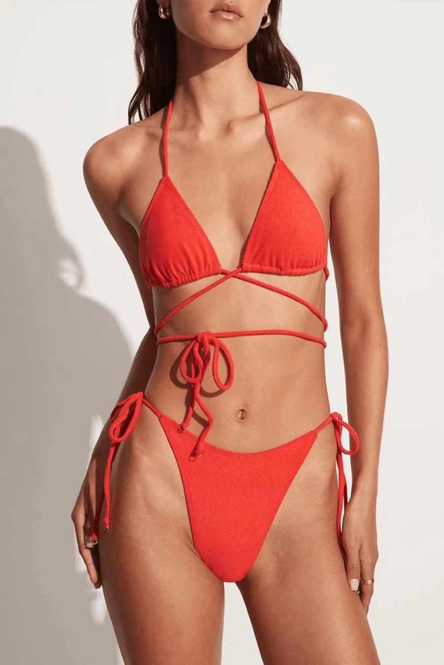 Faithfull The Brand Marzia Bikini Top in Morange Toweling Fabric - Women's Swimwear Final Sale