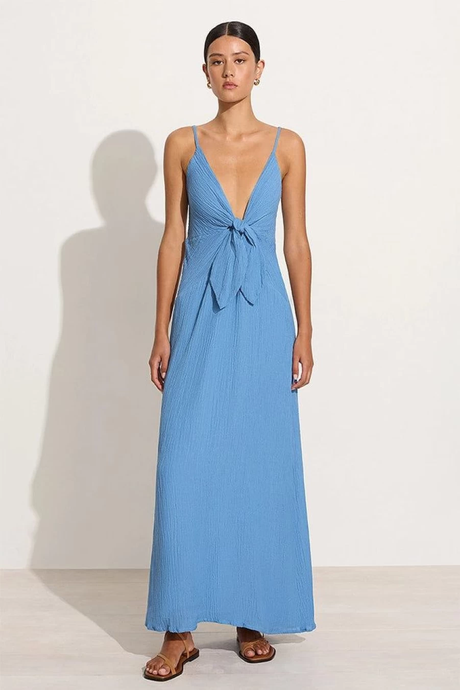 Faithfull The Brand Verona Midi Dress in Chambray Blue - Women's Boho Summer Dress Final Sale