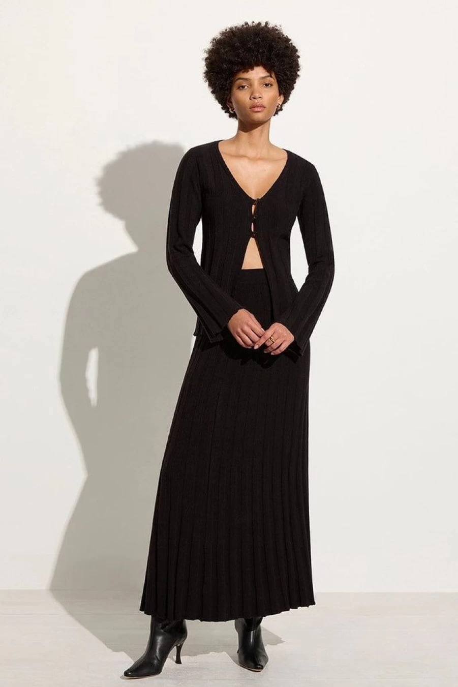 Faithfull The Brand Mona Knit Skirt - Black Women's Stretchy High Waist Midi Skirt