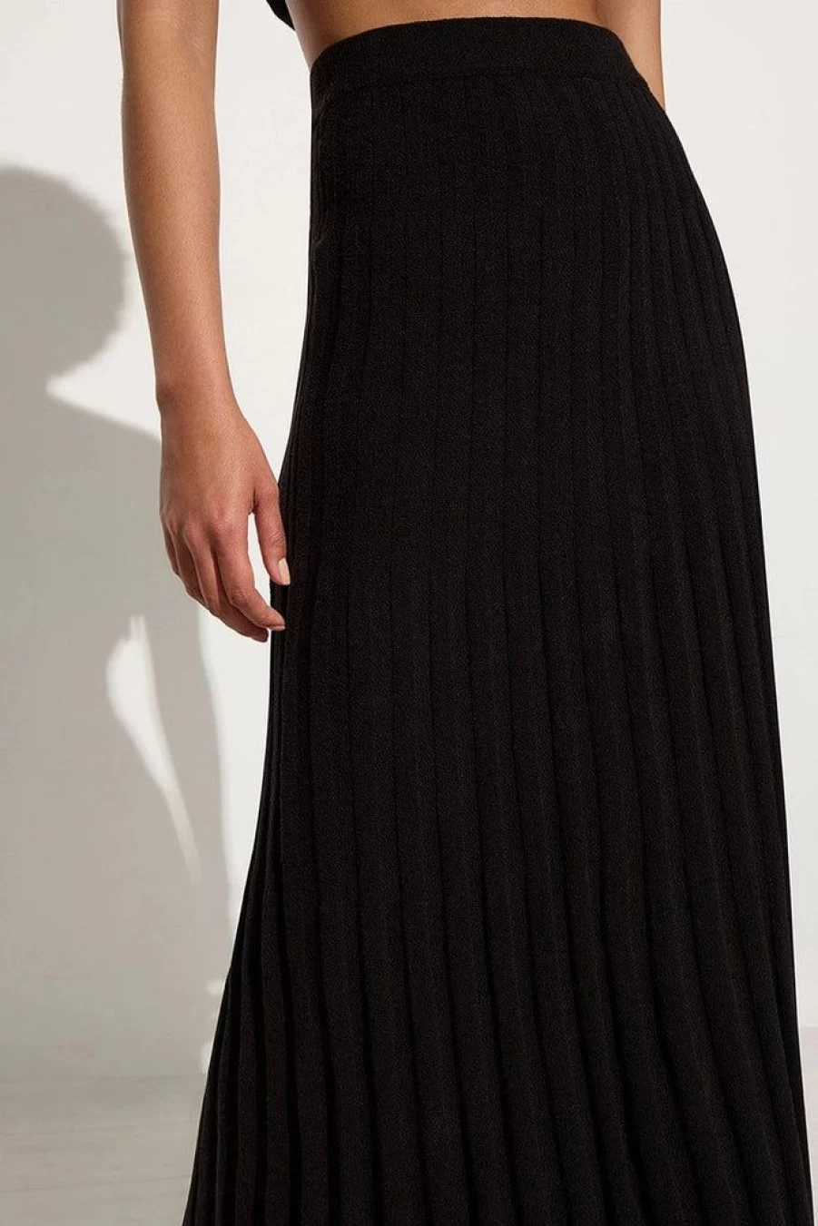 Faithfull The Brand Mona Knit Skirt - Black Women's Stretchy High Waist Midi Skirt