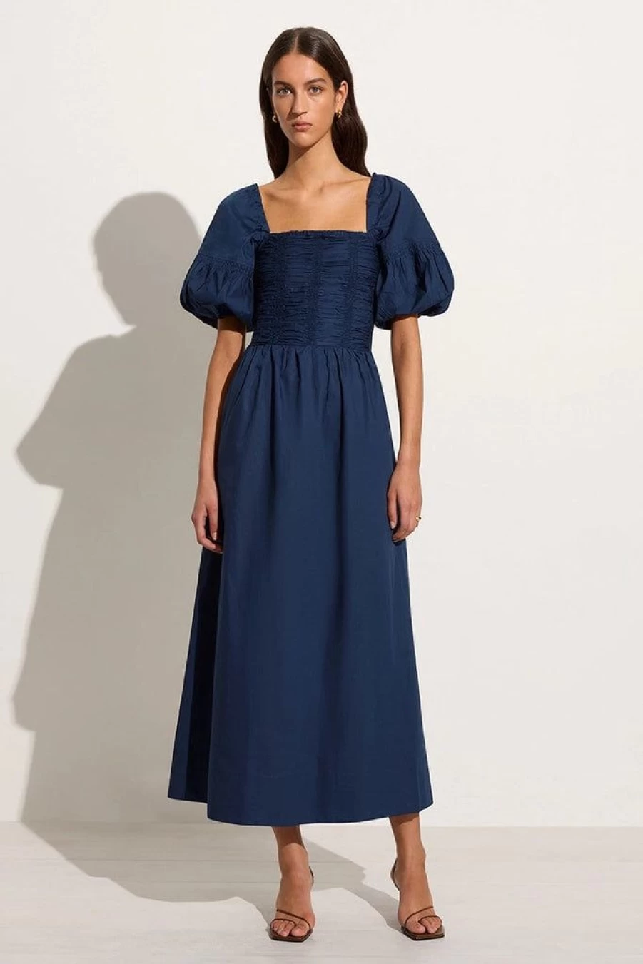 Faithfull The Brand Belisario Midi Dress in Midnight Blue - Elegant Women's Summer Dress