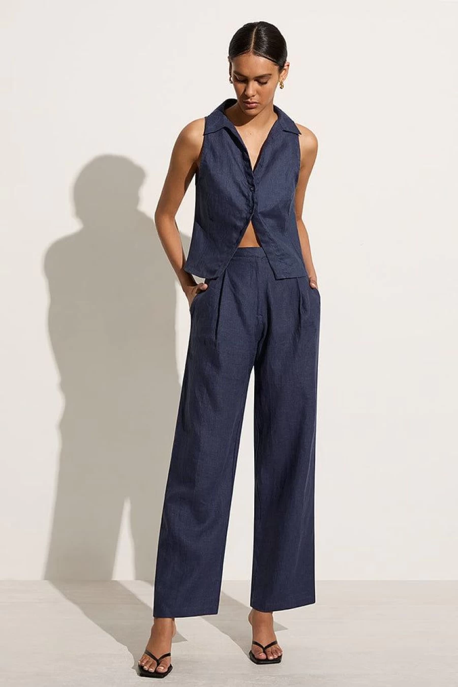 Faithfull The Brand Cedros Slate Colored Pant - Women's High-Waisted Wide Leg Trousers