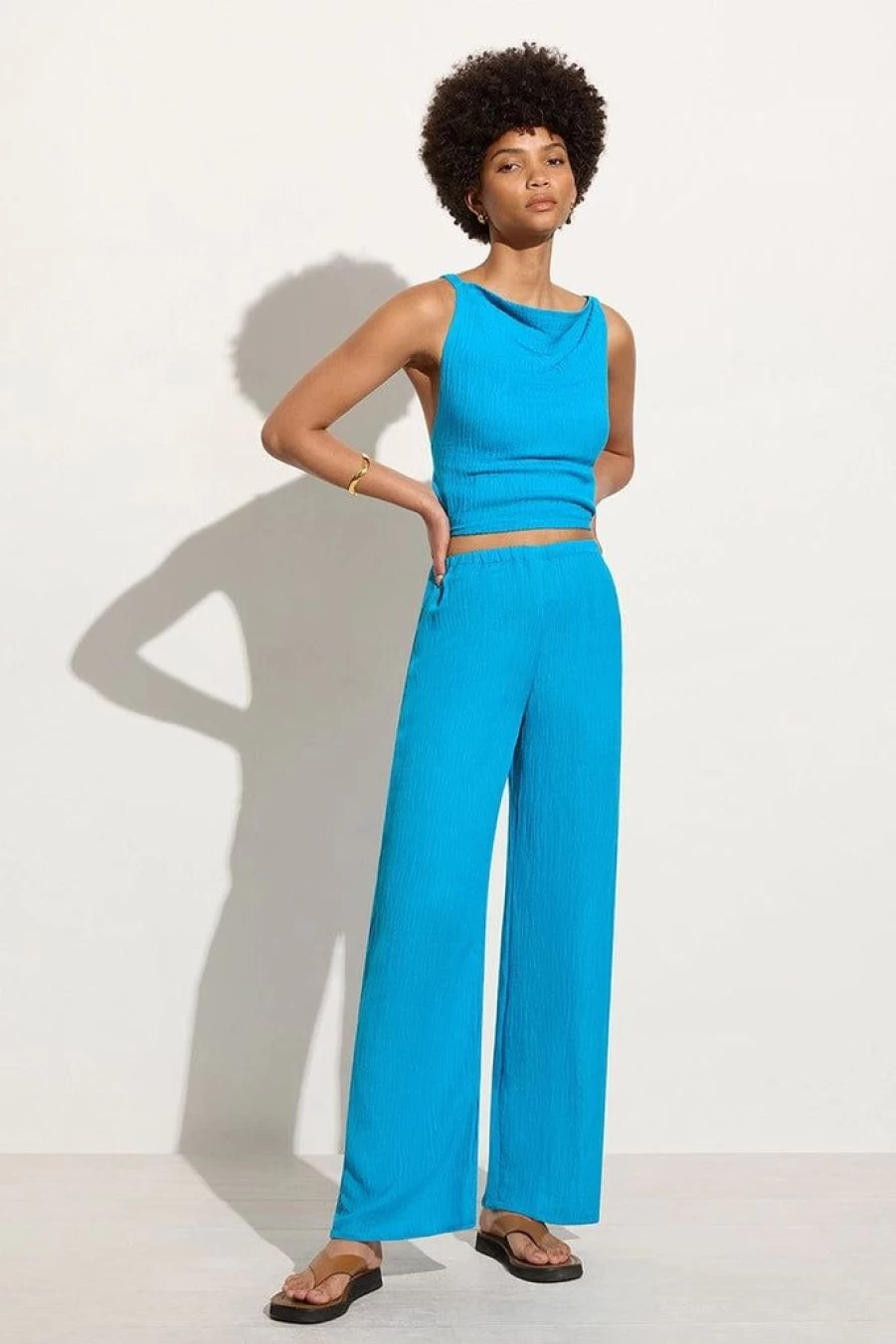 Faithfull The Brand Melia Pant in Turquoise - Women's Boho Chic High Waisted Wide Leg Trousers