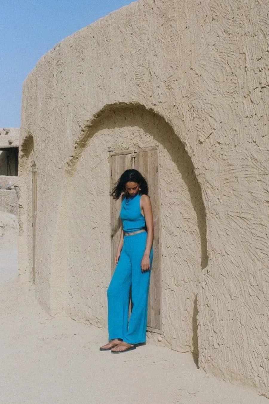 Faithfull The Brand Melia Pant in Turquoise - Women's Boho Chic High Waisted Wide Leg Trousers