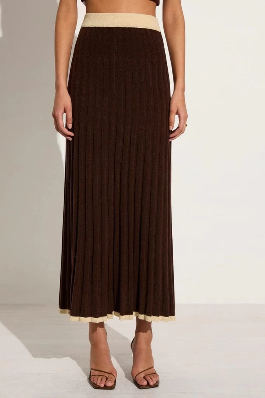 Faithfull The Brand Mona Knit Skirt in Coffee Brown - Women's Boho Chic Midi Skirt