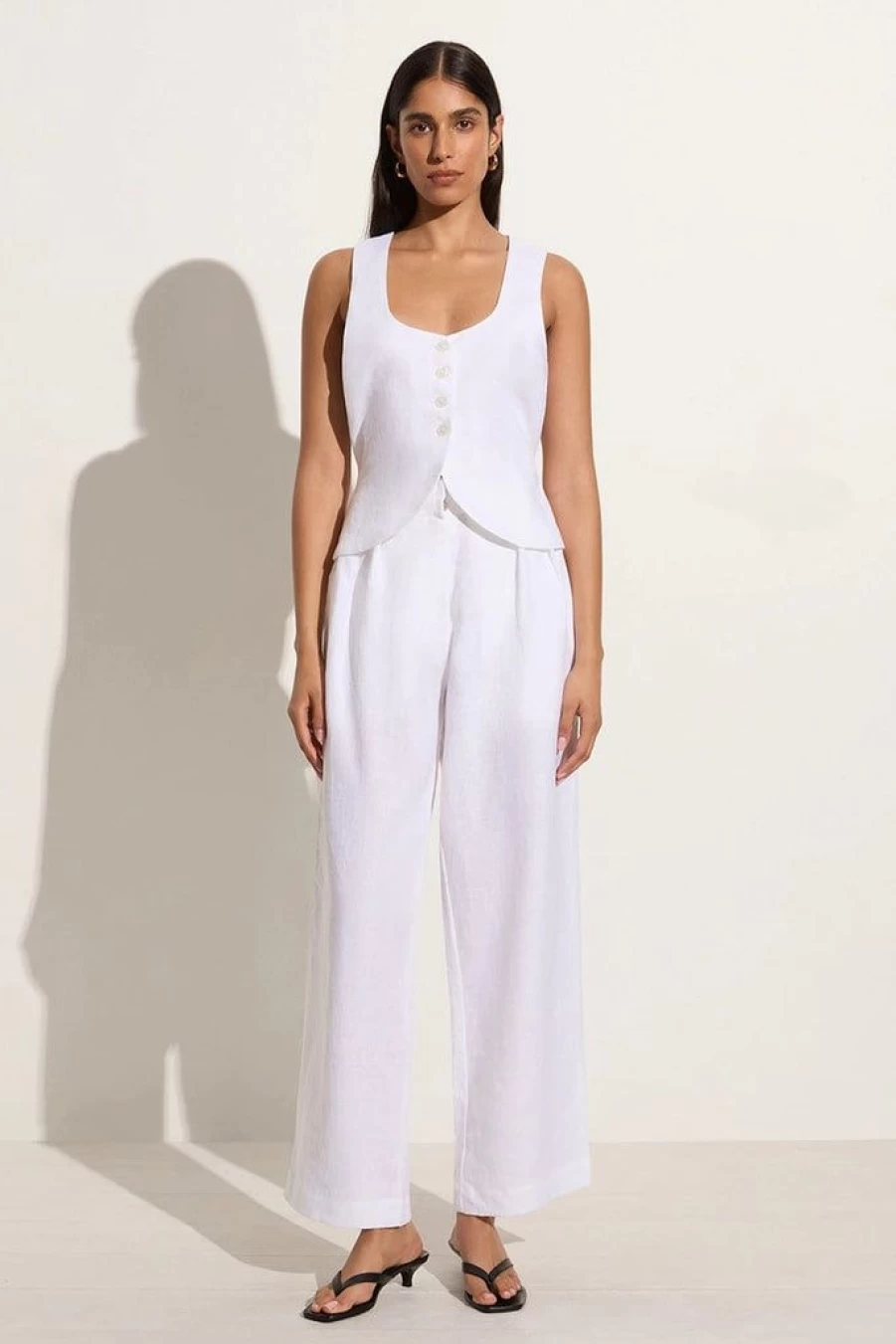 Faithfull The Brand Duomo Pant - Women's White High-Waisted Linen Wide-Leg Trousers