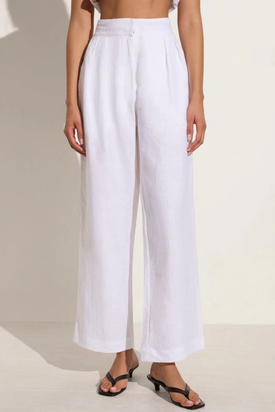 Faithfull The Brand Duomo Pant - Women's White High-Waisted Linen Wide-Leg Trousers