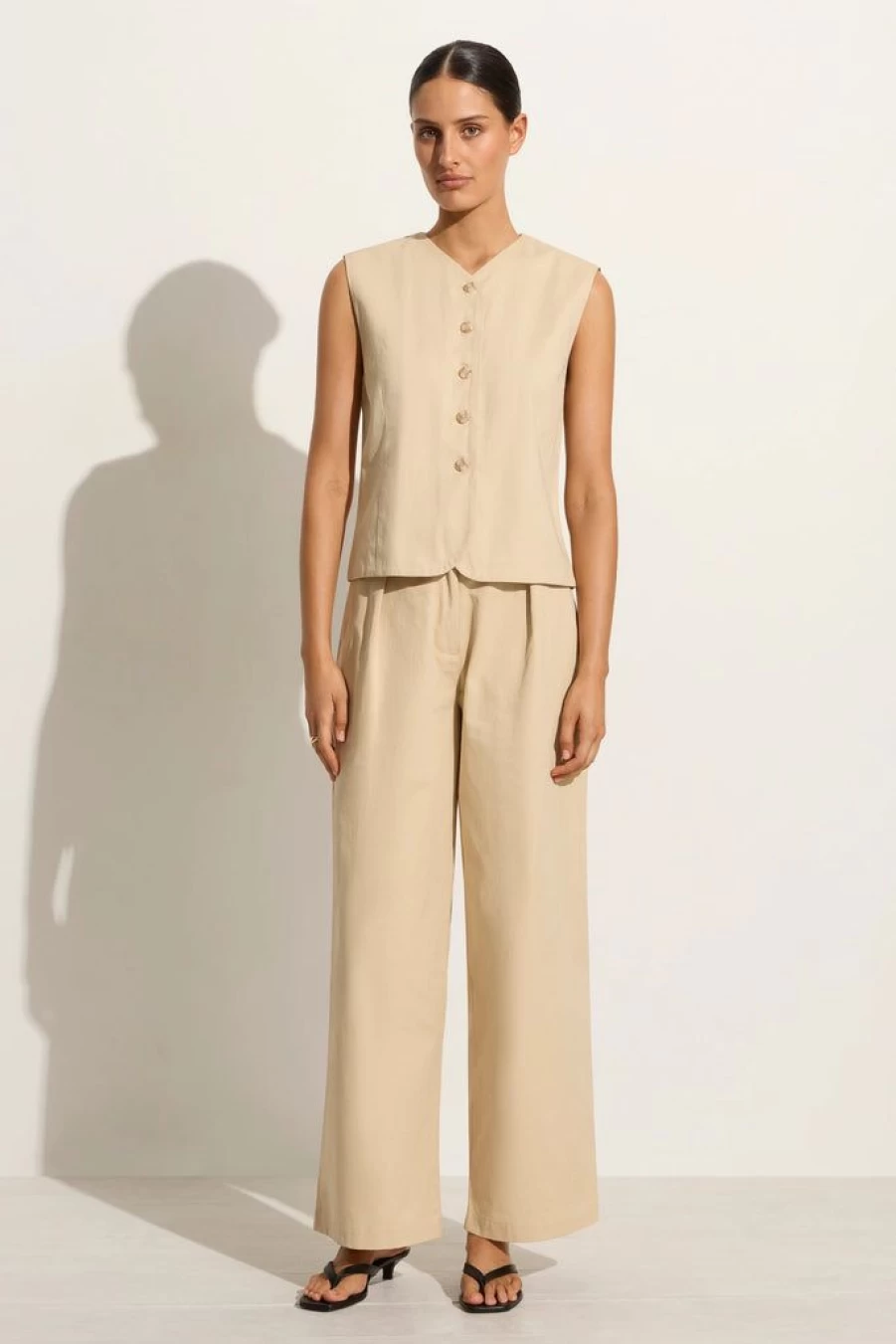 Faithfull The Brand Udine Pant Bleached Sand High-Waisted Linen Trousers Women's Boho Style