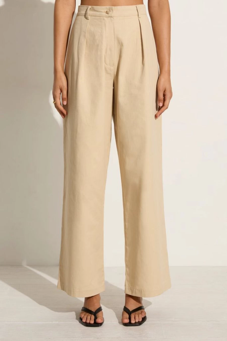 Faithfull The Brand Udine Pant Bleached Sand High-Waisted Linen Trousers Women's Boho Style
