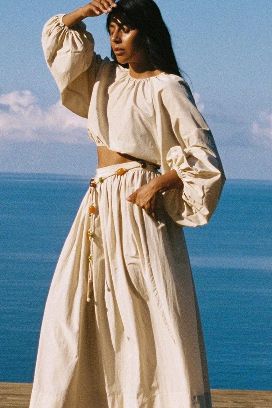 Faithfull The Brand Lido Skirt in Cream - Elegant Women's Midi Skirt