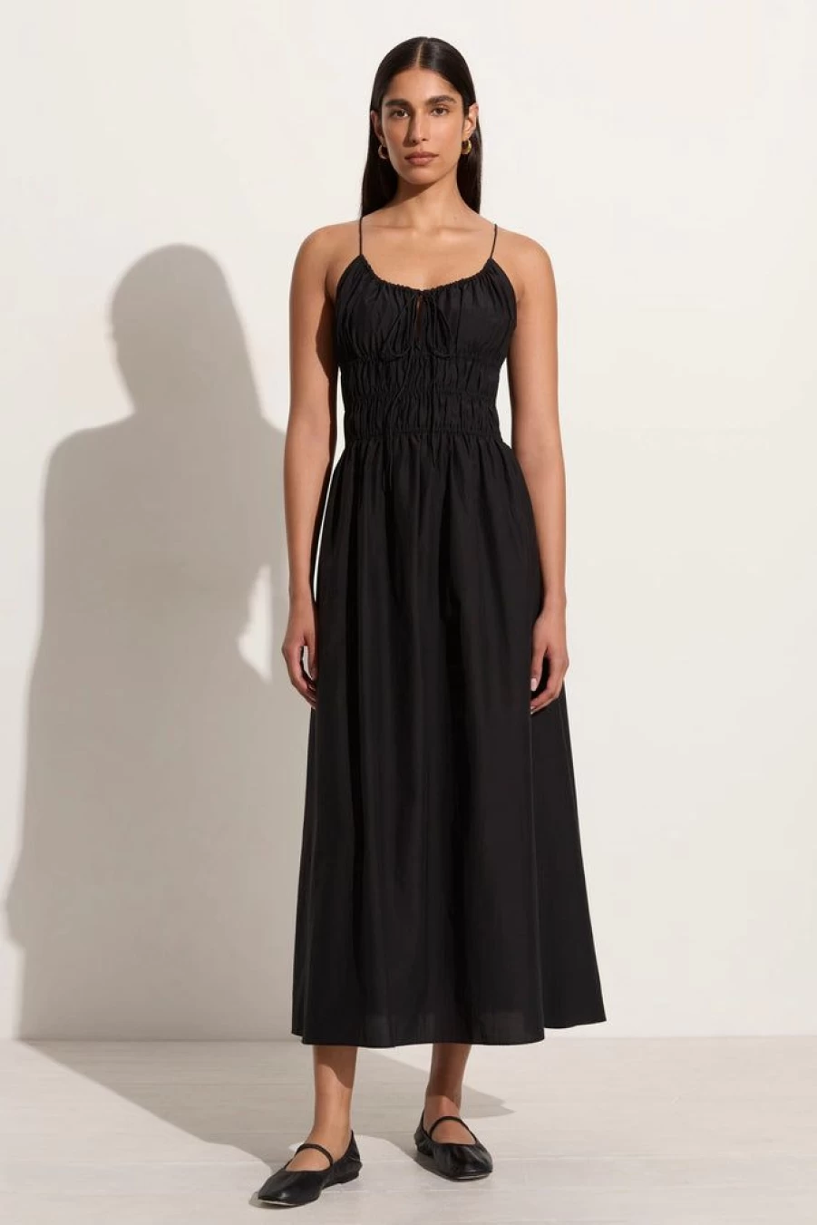 Faithfull The Brand Carinna Black Midi Dress Women's Elegant Casual Summer Outfit