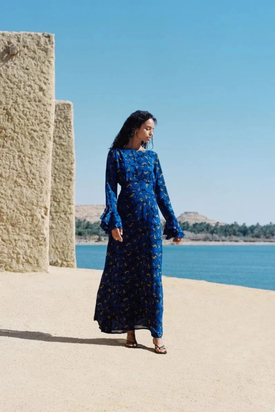 Faithfull The Brand La Joya Maxi Dress in Floral Blue Print - El Limon Summer Beach Dress