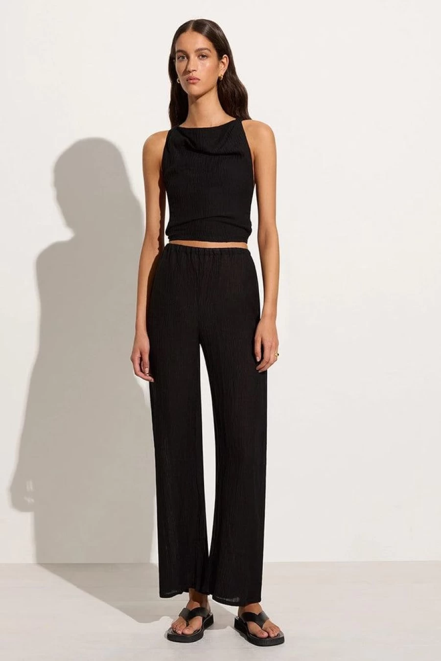 Faithfull The Brand Melia High-Waisted Black Pant - Women's Elegant Wide Leg Trousers
