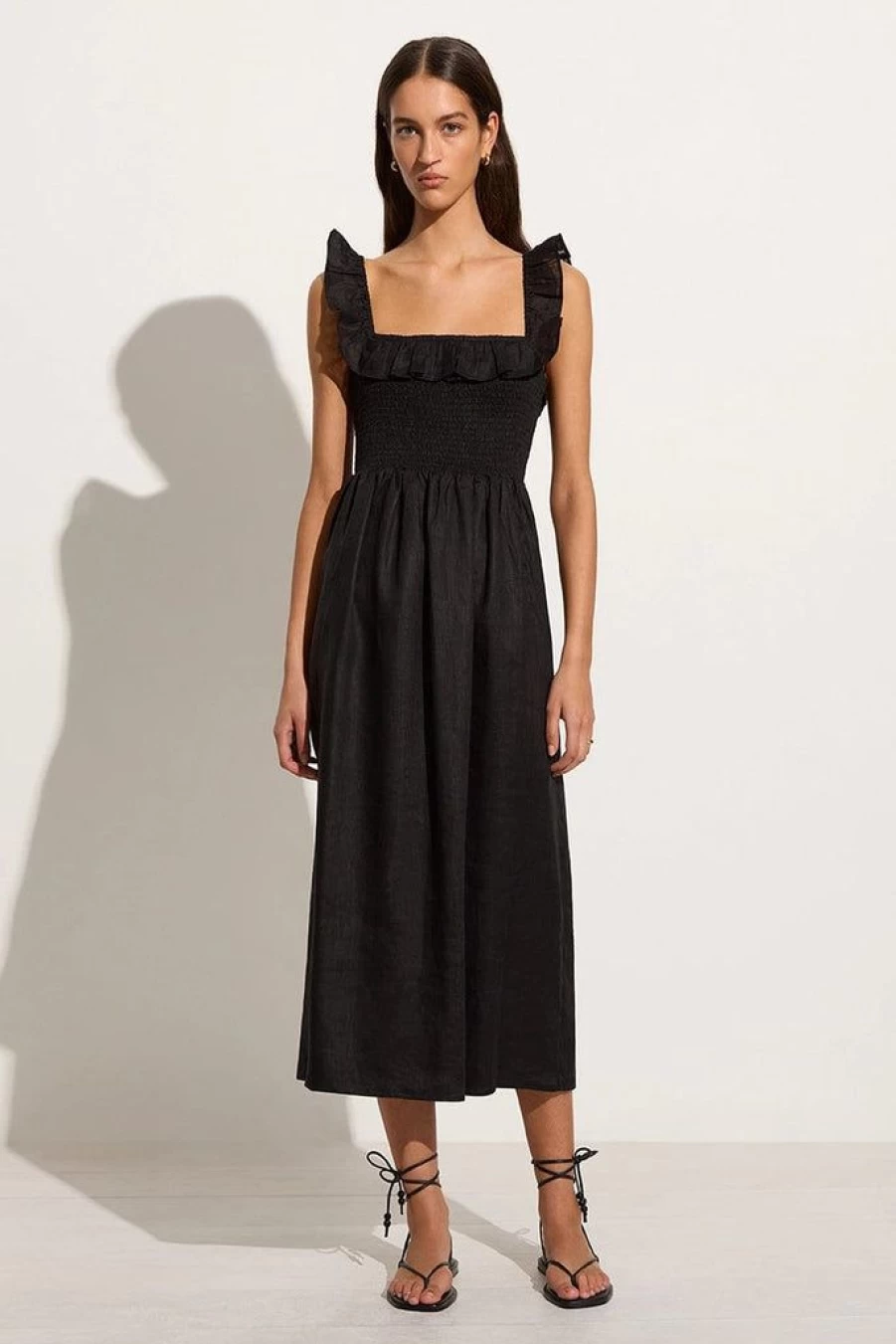 Faithfull The Brand Sameera Black Midi Dress - Elegant Women's Casual Summer Dress