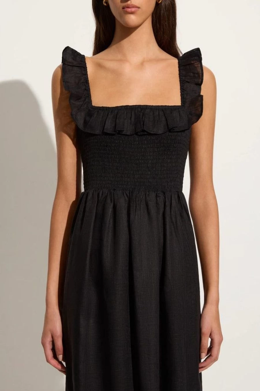 Faithfull The Brand Sameera Black Midi Dress - Elegant Women's Casual Summer Dress