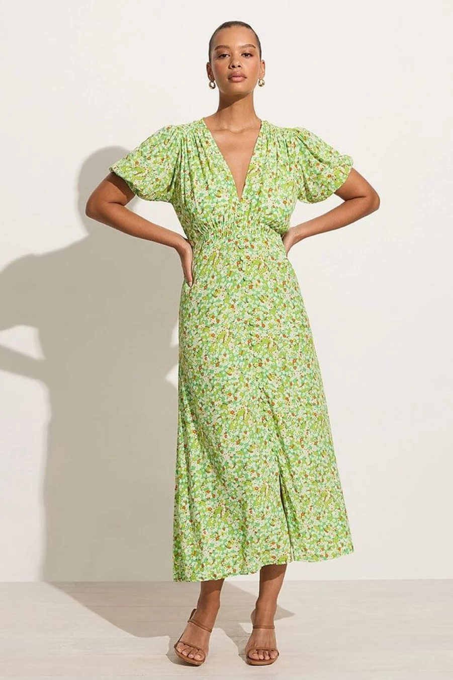 Faithfull The Brand Bellavista Floral Print Green Midi Dress - Final Sale