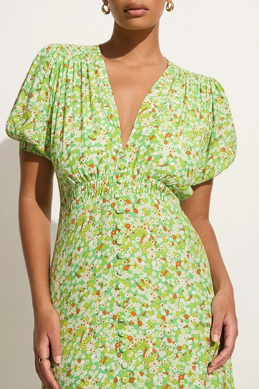 Faithfull The Brand Bellavista Floral Print Green Midi Dress - Final Sale