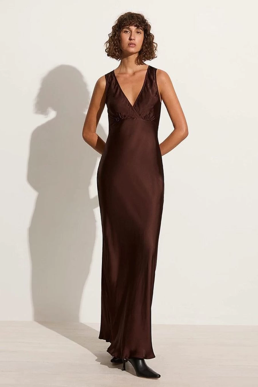 Faithfull The Brand Barossa Maxi Dress in Dark Truffle - Elegant Long Boho Chic Dress