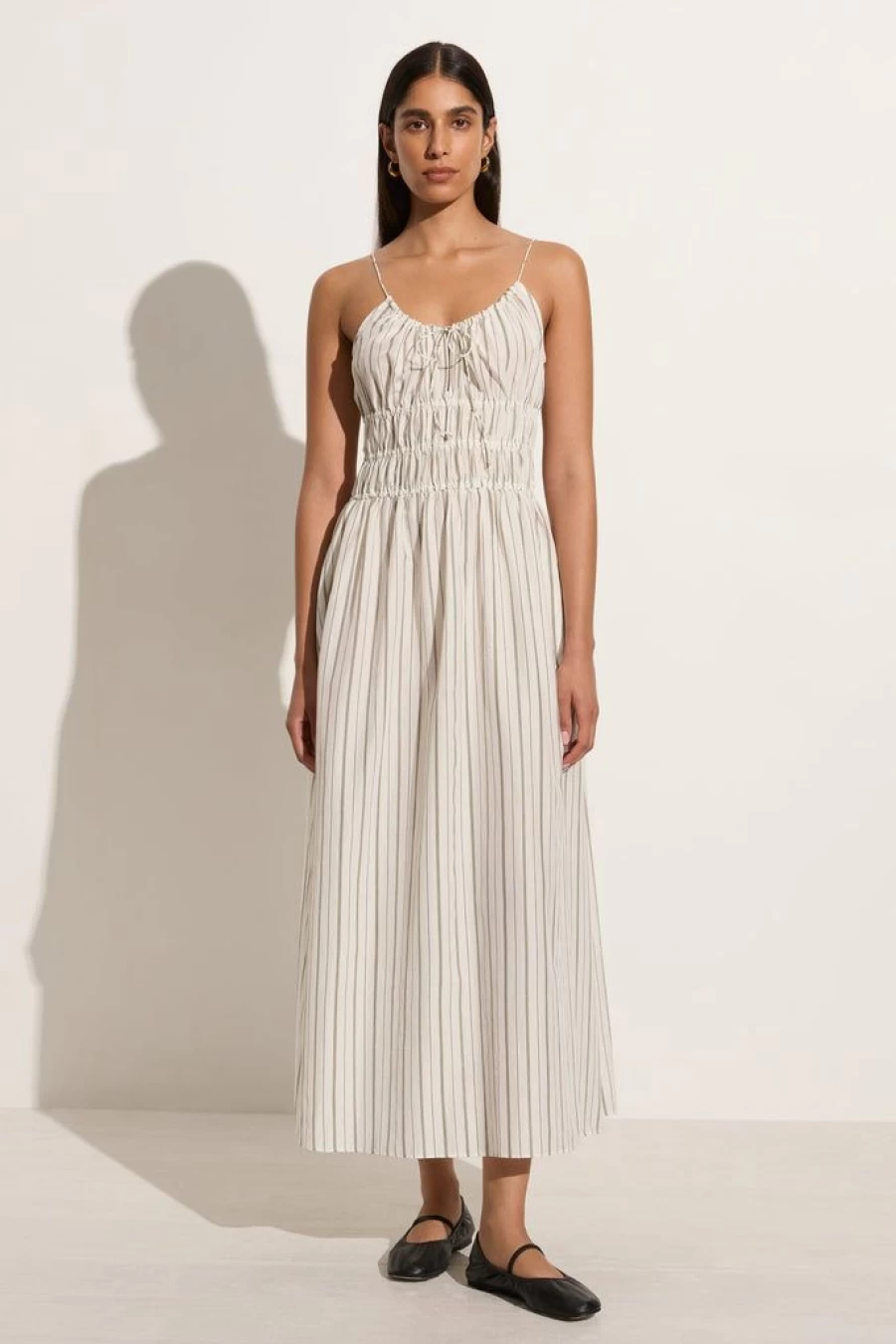 Faithfull The Brand Carinna Stripe Midi Dress - Trieste Blue & White Striped Summer Dress