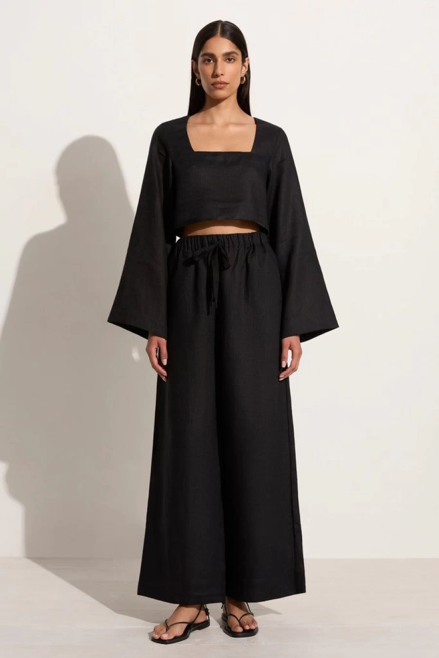 Faithfull The Brand Conigli High-Waisted Black Pant for Women - Elegant Wide Leg Trousers