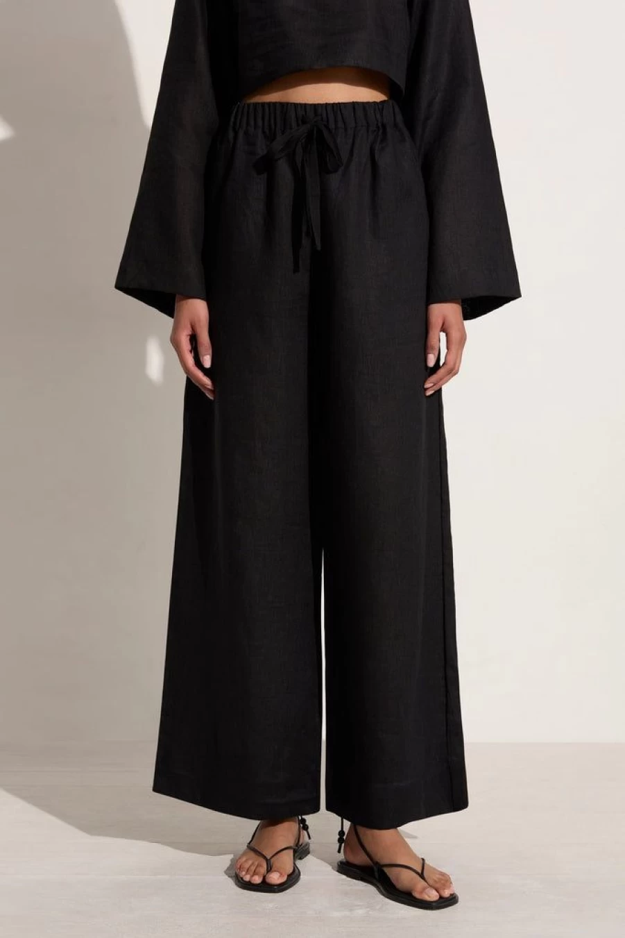 Faithfull The Brand Conigli High-Waisted Black Pant for Women - Elegant Wide Leg Trousers