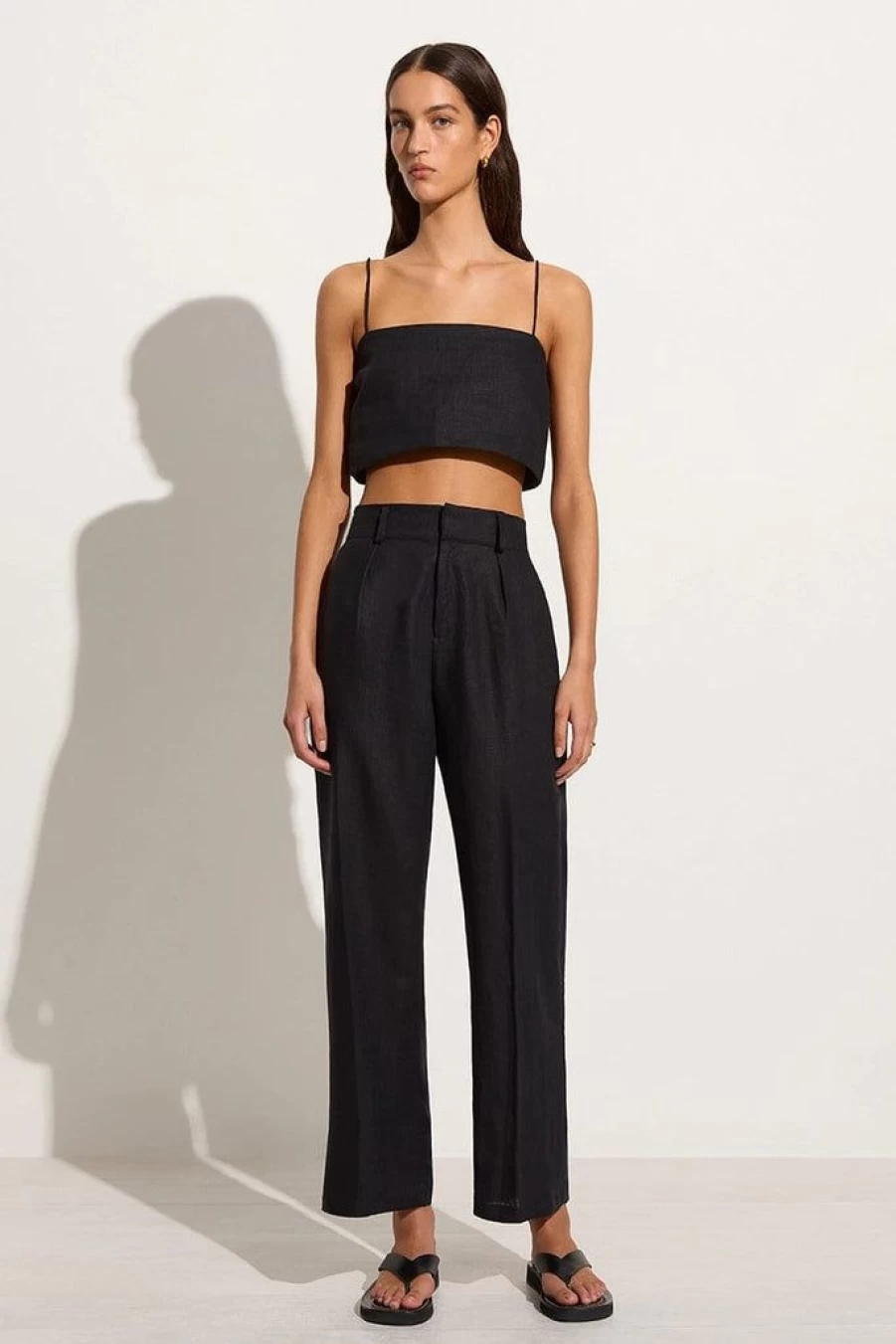 Faithfull The Brand Ida High-Waist Pant in Black - Women's Elegant Trousers